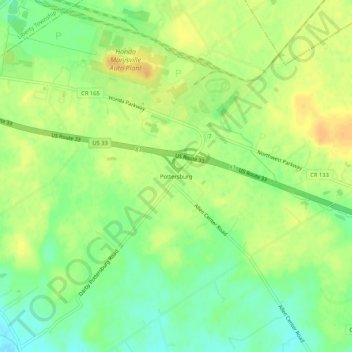 Pottersburg topographic map, elevation, terrain