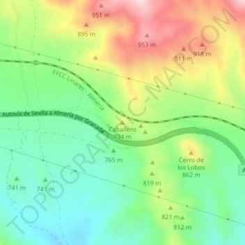 Caballero topographic map, elevation, terrain