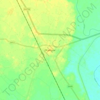 Dhampur topographic map, elevation, terrain