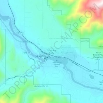 Thompson Falls topographic map, elevation, terrain