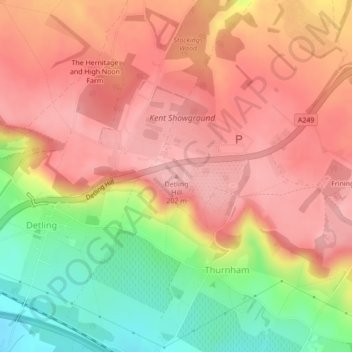 Detling Hill topographic map, elevation, terrain