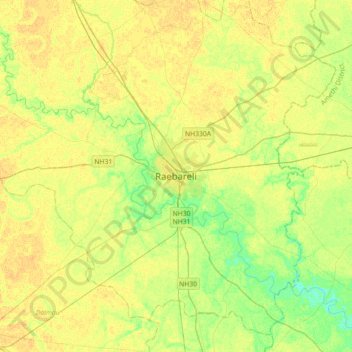 Raebareli topographic map, elevation, terrain