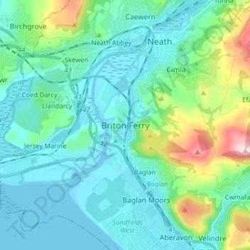 Briton Ferry topographic map, elevation, terrain