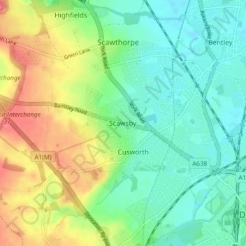 Scawsby topographic map, elevation, terrain