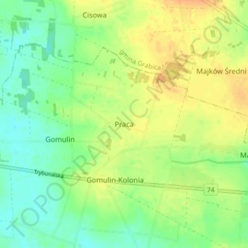 Praca topographic map, elevation, terrain
