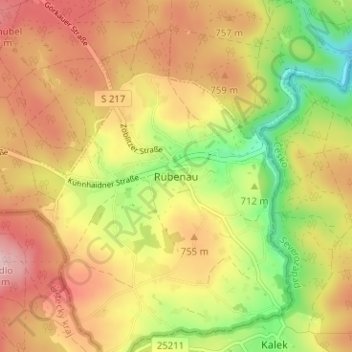 Rübenau topographic map, elevation, terrain