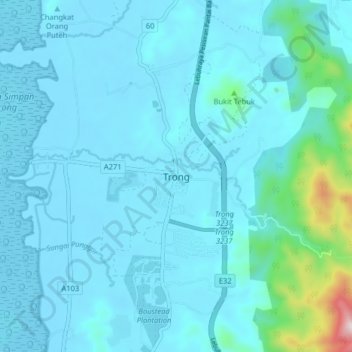 Terong topographic map, elevation, terrain
