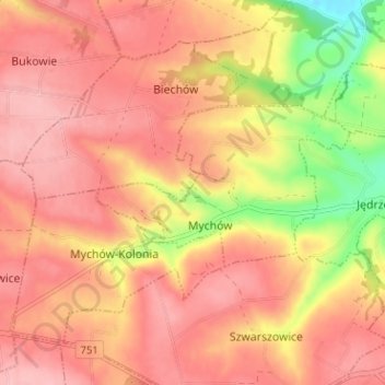 Mizeratka topographic map, elevation, terrain