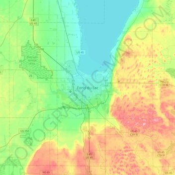 Fond du Lac topographic map, elevation, terrain