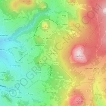 Les Ardennes topographic map, elevation, terrain