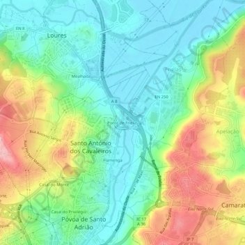 Ponte de Frielas topographic map, elevation, terrain