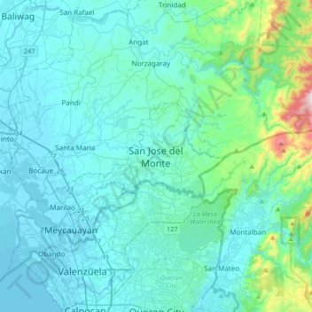 San Jose del Monte topographic map, elevation, terrain