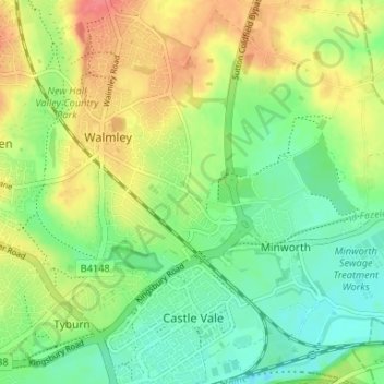 Walmley Ash topographic map, elevation, terrain