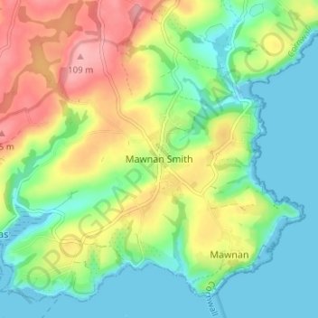 Mawnan Smith topographic map, elevation, terrain