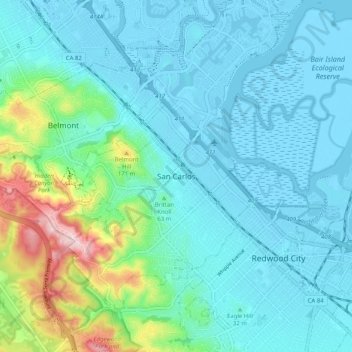 San Carlos topographic map, elevation, terrain