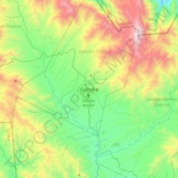Goroka topographic map, elevation, terrain