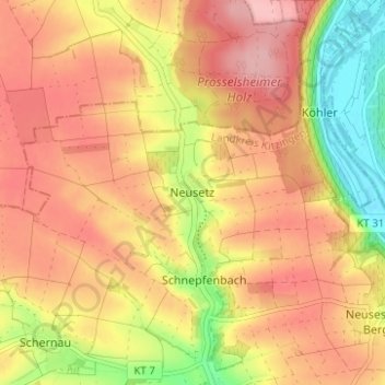 Neusetz topographic map, elevation, terrain