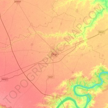 Orai topographic map, elevation, terrain