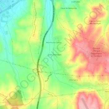 Entre Tremoçais topographic map, elevation, terrain