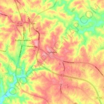 Spindale topographic map, elevation, terrain