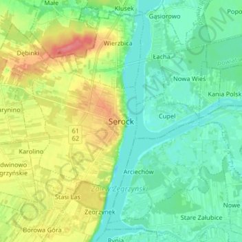 Serock topographic map, elevation, terrain