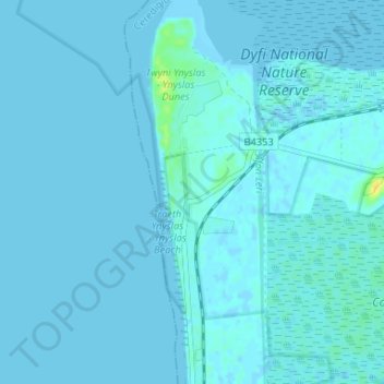 Ynyslas topographic map, elevation, terrain