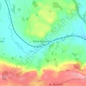 Peterston-super-Ely topographic map, elevation, terrain