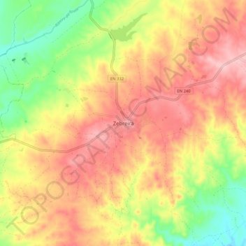 Zebreira topographic map, elevation, terrain