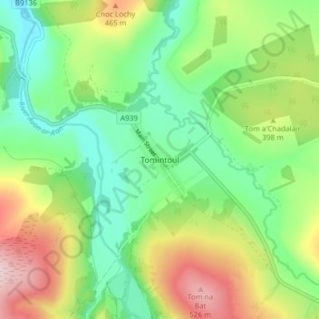 Tomintoul topographic map, elevation, terrain