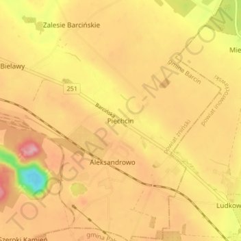 Piechcin topographic map, elevation, terrain