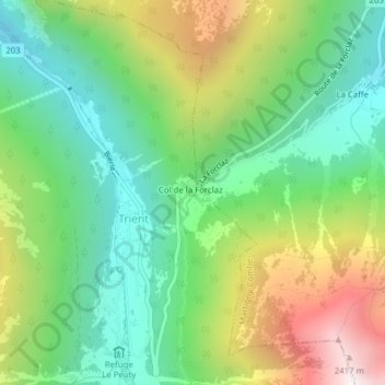 Col de la Forclaz topographic map, elevation, terrain
