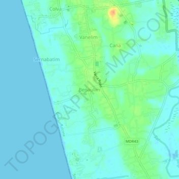 Benaulim topographic map, elevation, terrain