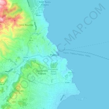 Rafina topographic map, elevation, terrain