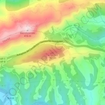 Arratzain topographic map, elevation, terrain