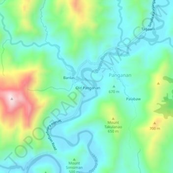 Panganan topographic map, elevation, terrain
