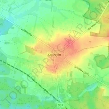 Koszęcin topographic map, elevation, terrain