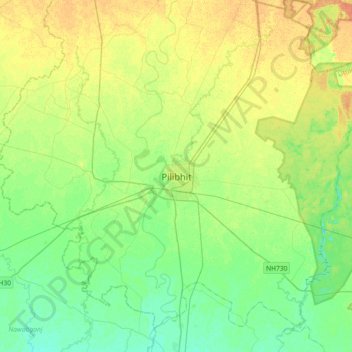 Pilibhit topographic map, elevation, terrain