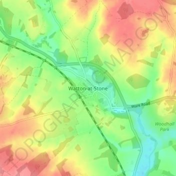 Watton-at-Stone topographic map, elevation, terrain