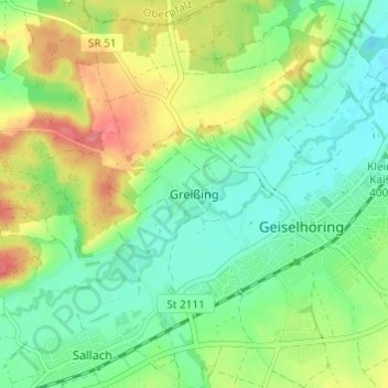 Greißing topographic map, elevation, terrain