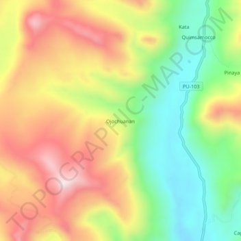 Ojochuanan topographic map, elevation, terrain
