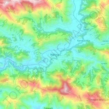 Wāling topographic map, elevation, terrain