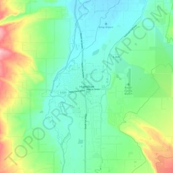 Hamilton topographic map, elevation, terrain