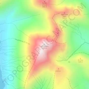 Blà Bheinn topographic map, elevation, terrain