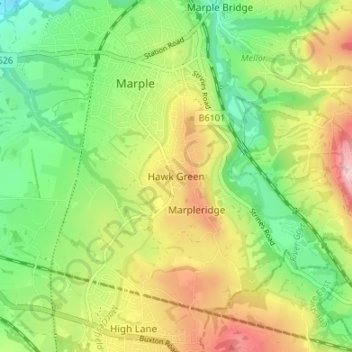 Hawk Green topographic map, elevation, terrain