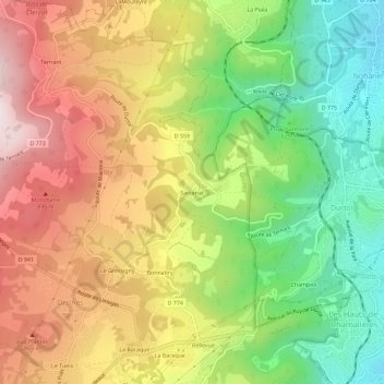 Sarcenat topographic map, elevation, terrain
