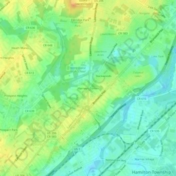 Harneys Corner topographic map, elevation, terrain