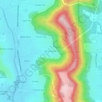 Bucks Canyon topographic map, elevation, terrain