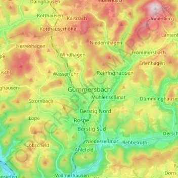 Gummersbach topographic map, elevation, terrain