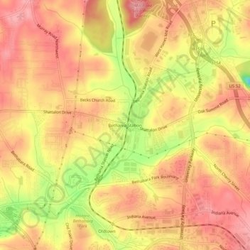 Bethania Station topographic map, elevation, terrain