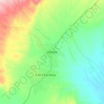 Worabe topographic map, elevation, terrain